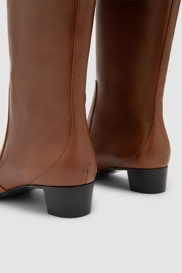 Pascal Tan Distressed Leather Knee-High Boot