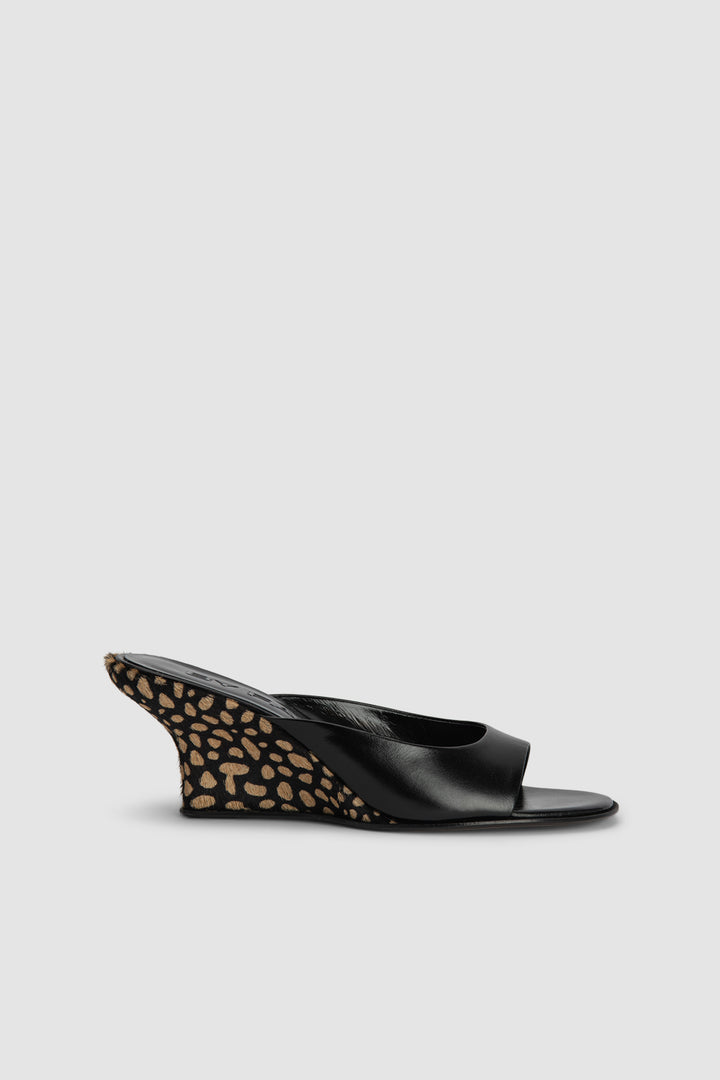 Caroo Black Cheetah Pony Hair Mule