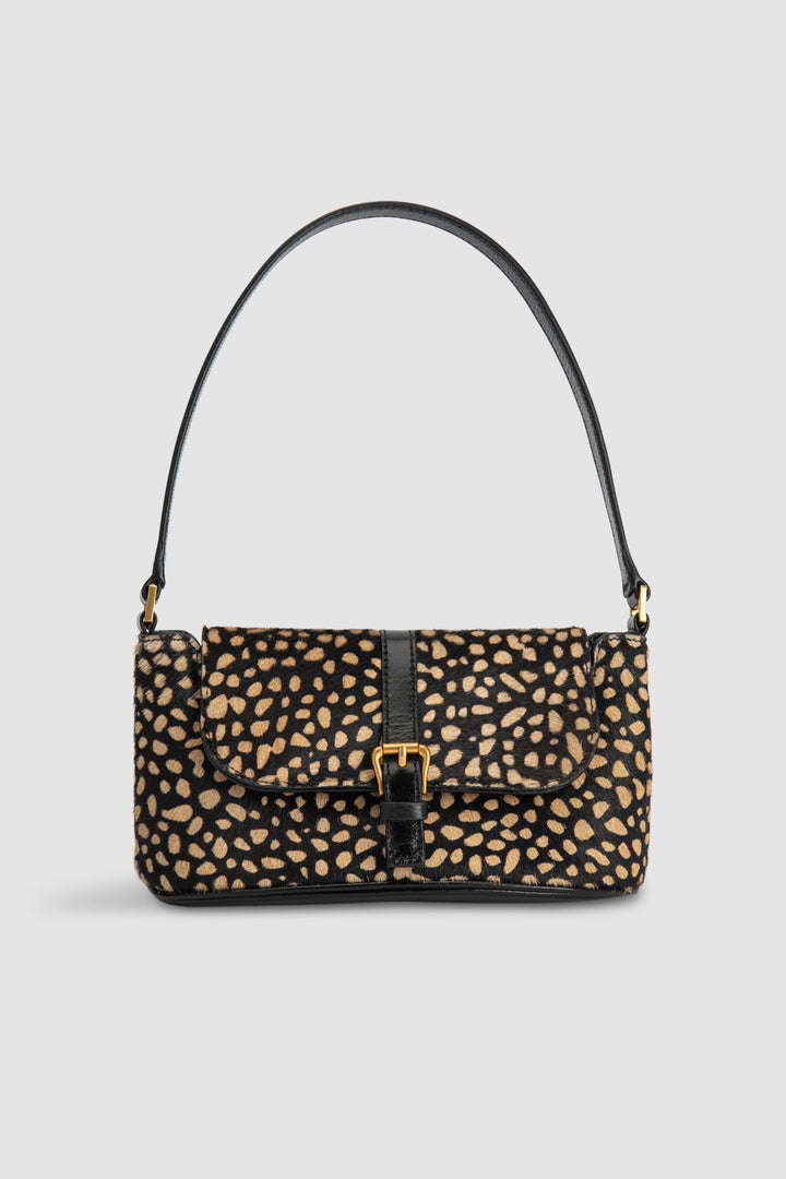 Miranda Baguette Black Cheetah Pony Hair Leather Shoulder Bag