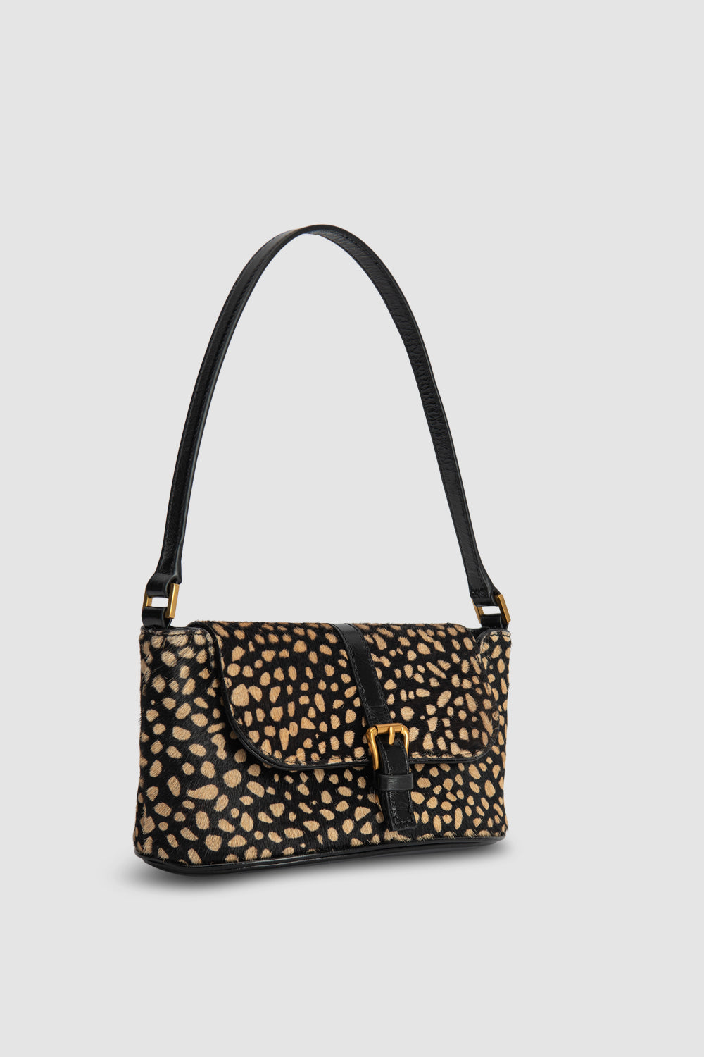 Miranda Baguette Black Cheetah Pony Hair Leather Shoulder Bag