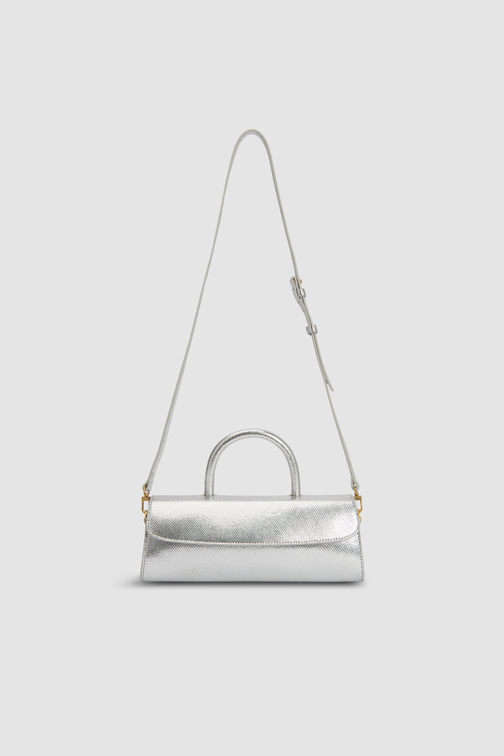 Mini Longa Silver Disco Leather Top-Handle Bag
