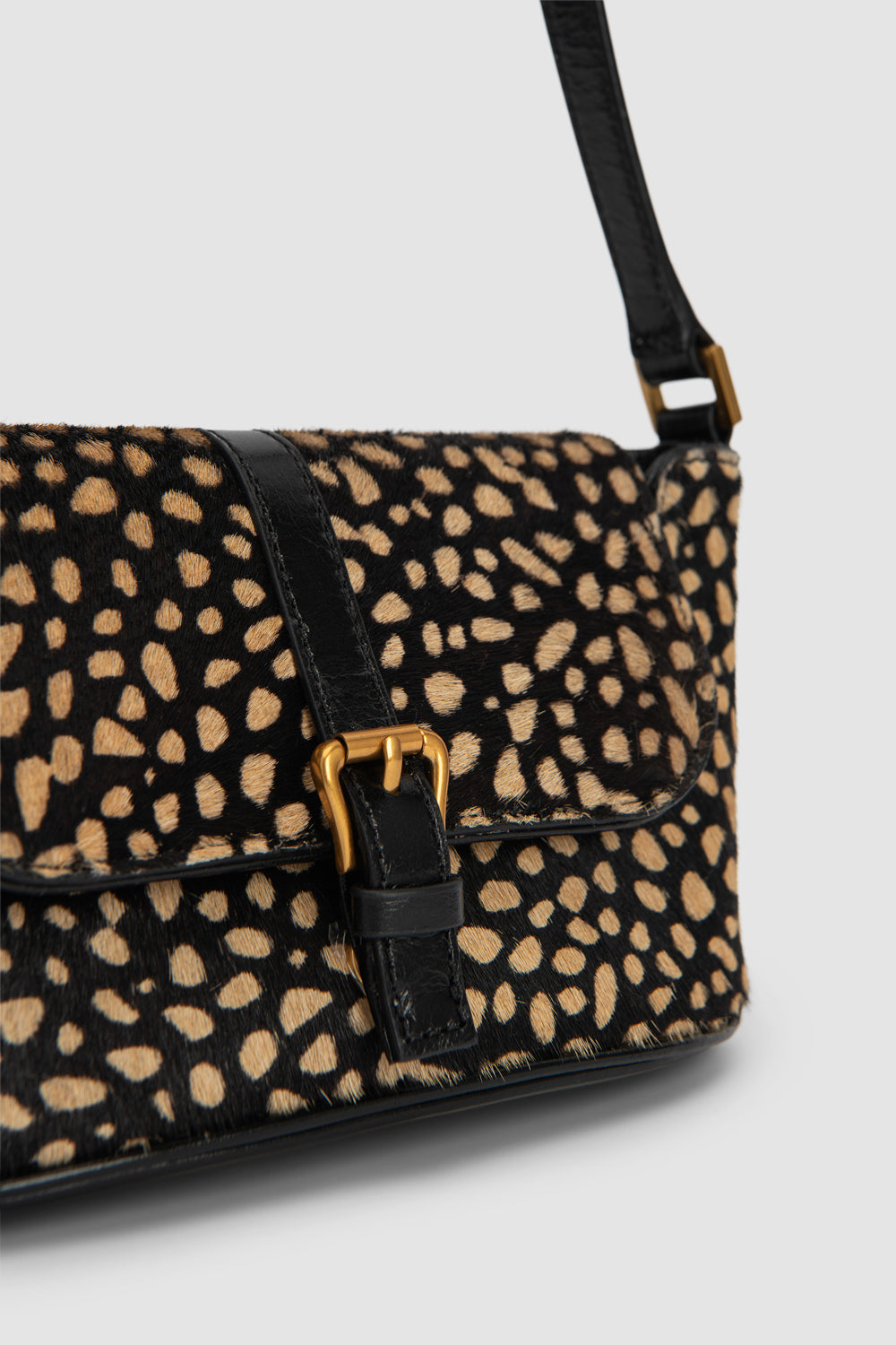 Miranda Baguette Black Cheetah Pony Hair Leather Shoulder Bag