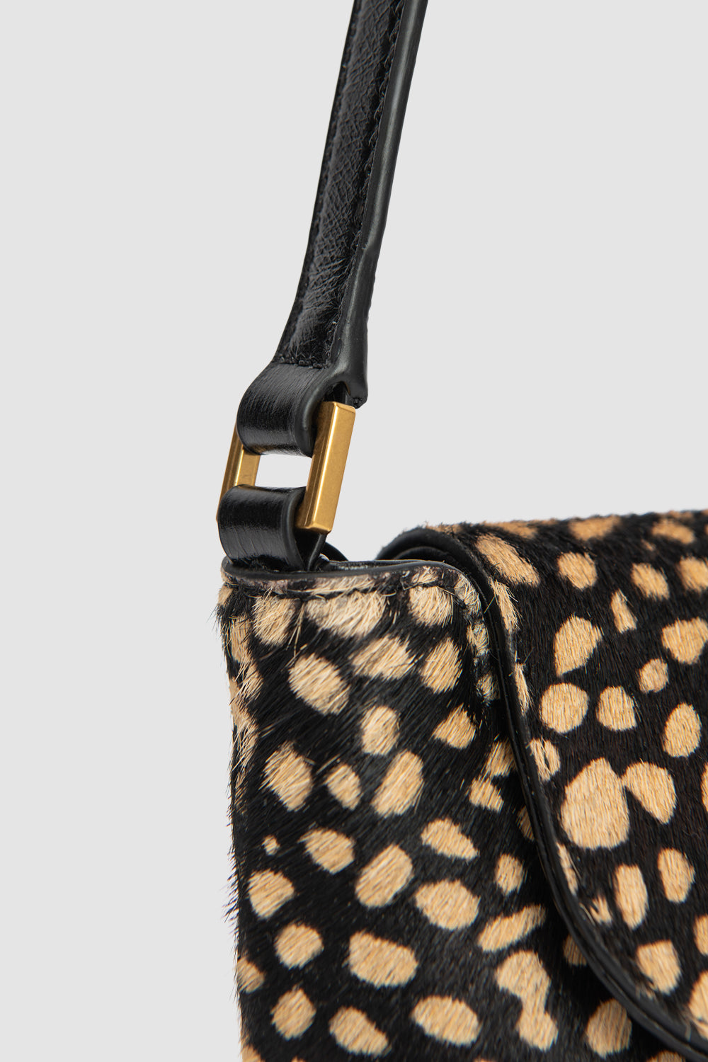 Miranda Baguette Black Cheetah Pony Hair Leather Shoulder Bag