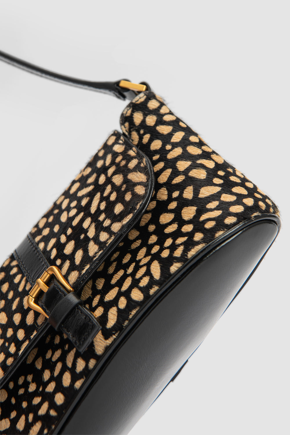 Miranda Baguette Black Cheetah Pony Hair Leather Shoulder Bag