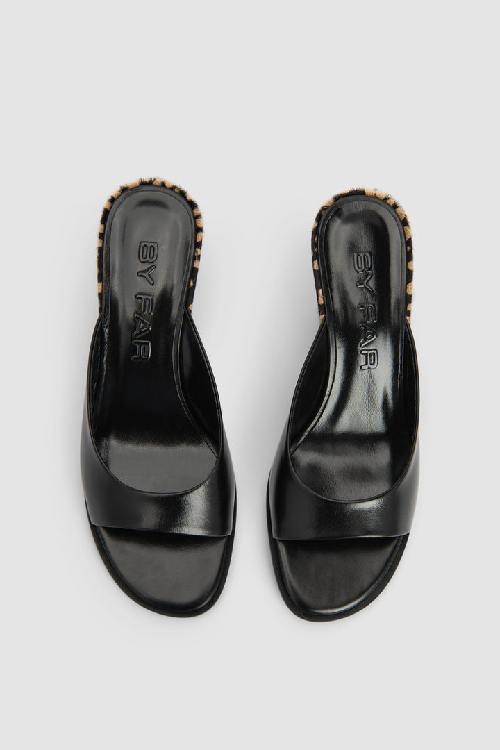 Caroo Black Cheetah Pony Hair Mule