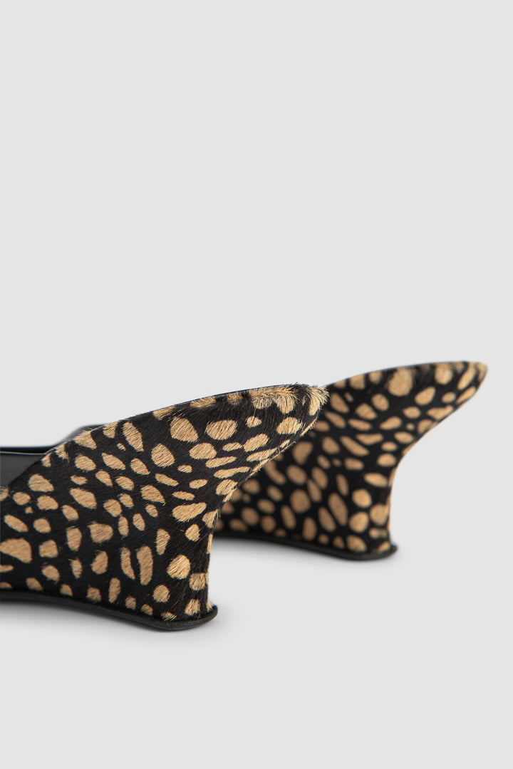 Caroo Black Cheetah Pony Hair Mule