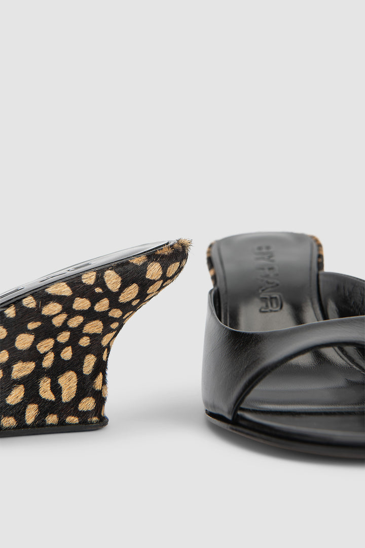 Caroo Black Cheetah Pony Hair Mule