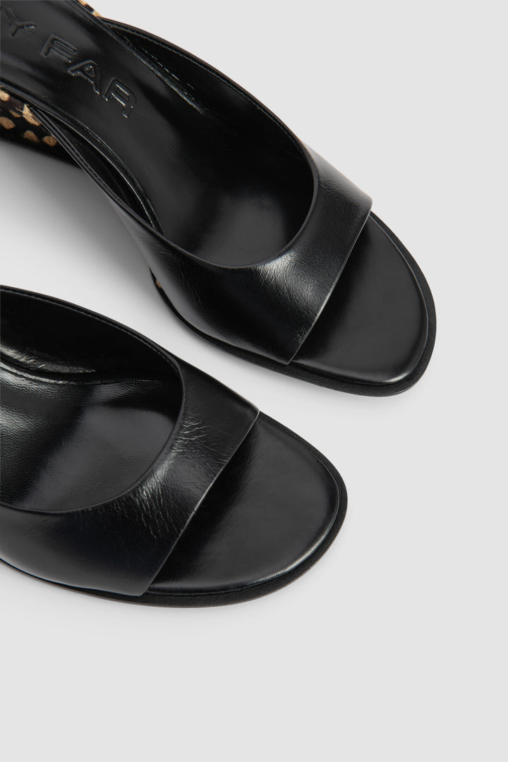 Caroo Black Cheetah Pony Hair Mule