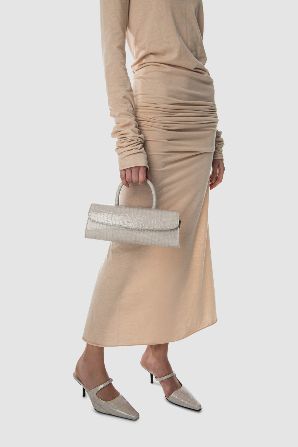 Mini Longa Croco Embossed Top-Handle Bag