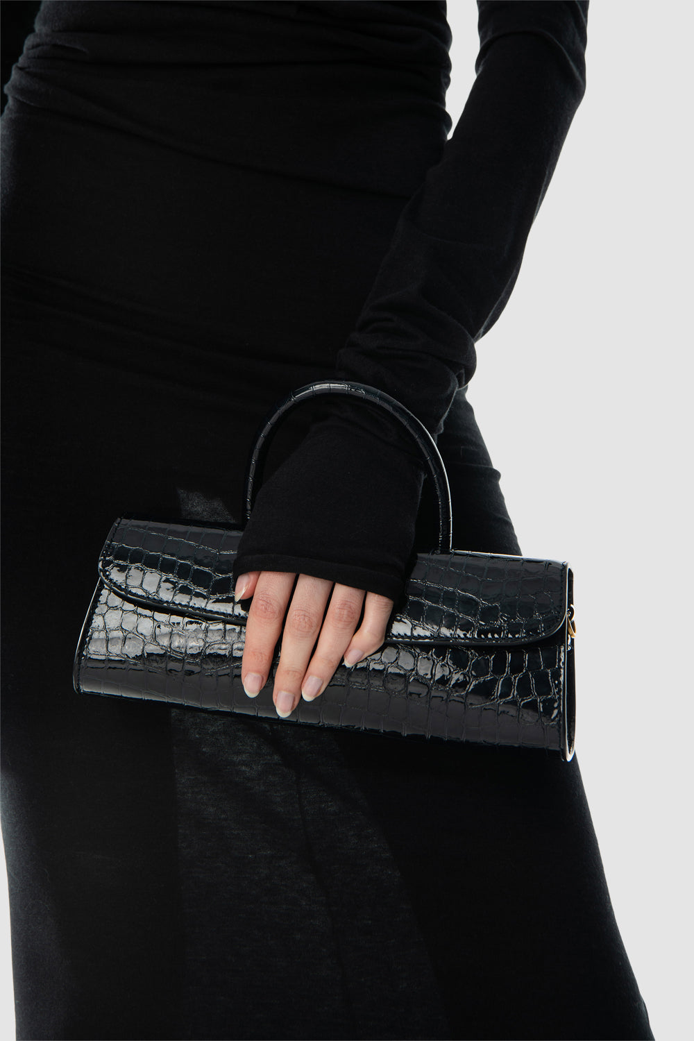 Mini Longa Croco Embossed Top-Handle Bag