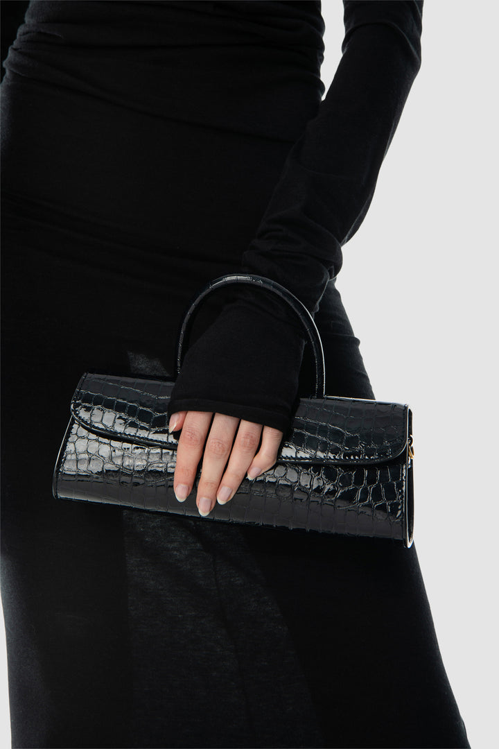 Mini Longa Croco Embossed Top-Handle Bag