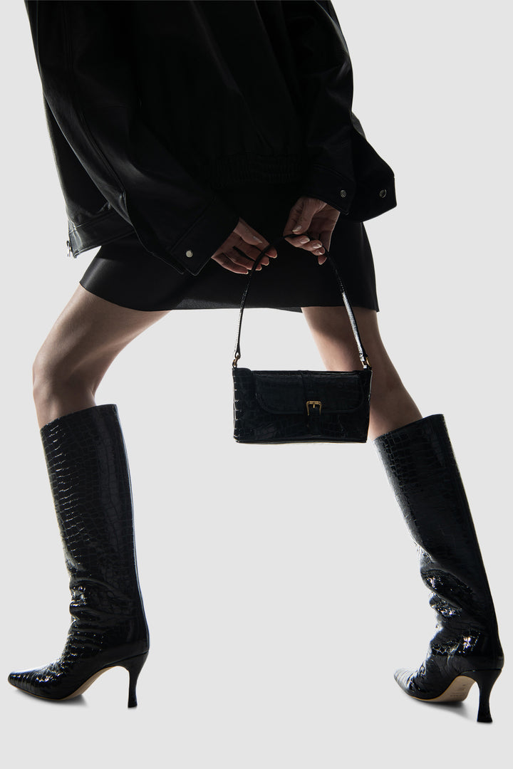 Stevie 42 Croco Embossed Knee-High Boot