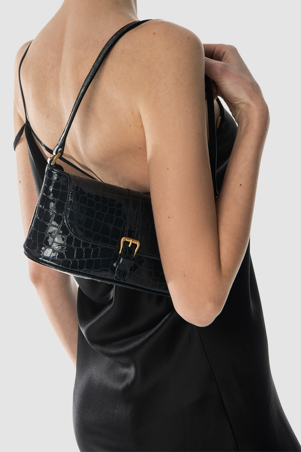 Miranda Baguette Croco Embossed Shoulder Bag