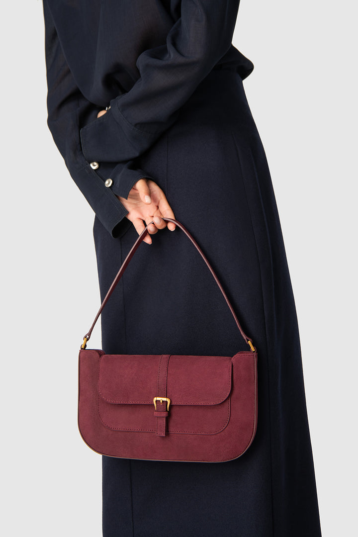 Miranda Sour Cherry Suede Leather Shoulder Bag