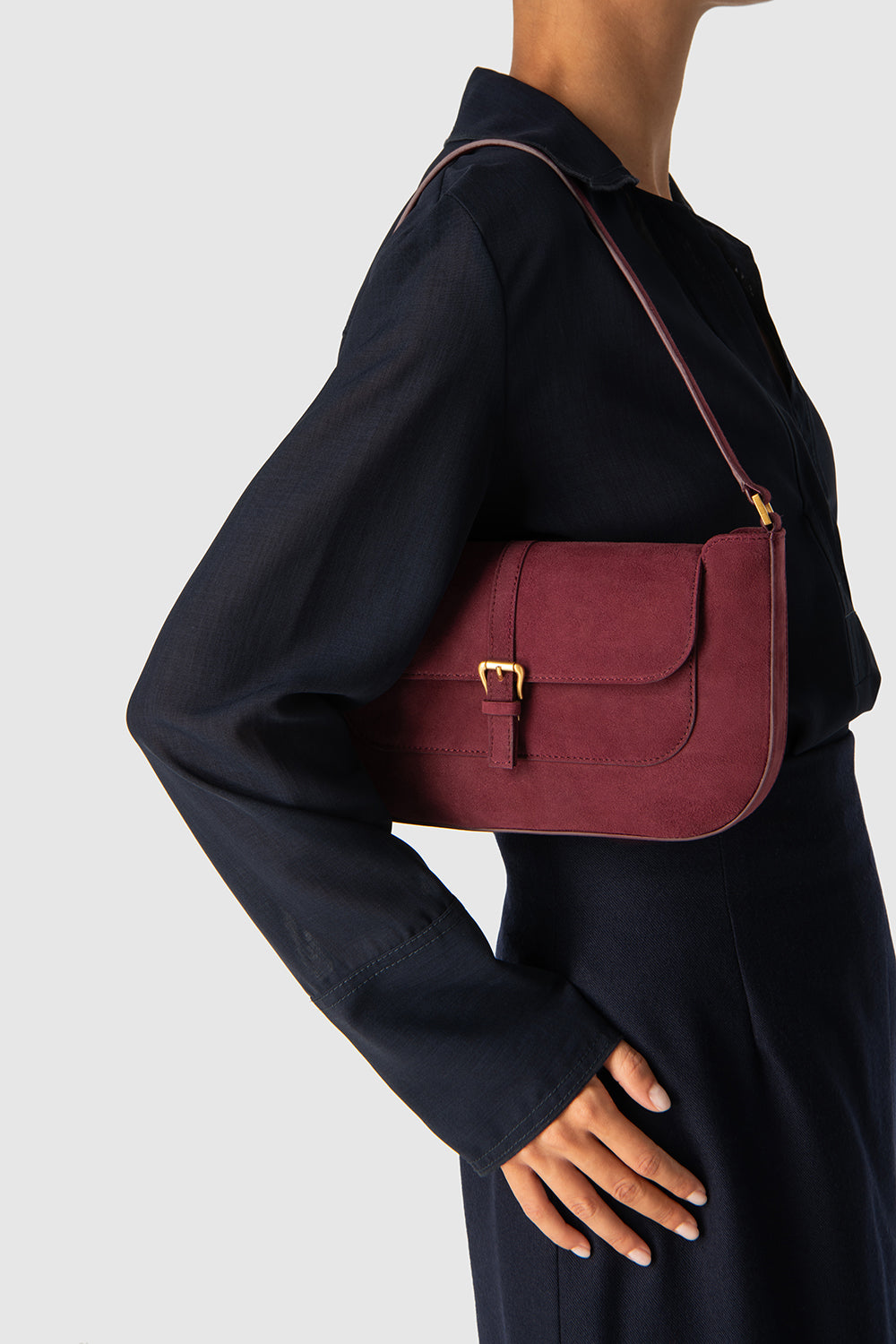 Miranda Sour Cherry Suede Leather Shoulder Bag