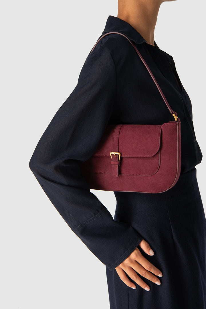 Miranda Sour Cherry Suede Leather Shoulder Bag