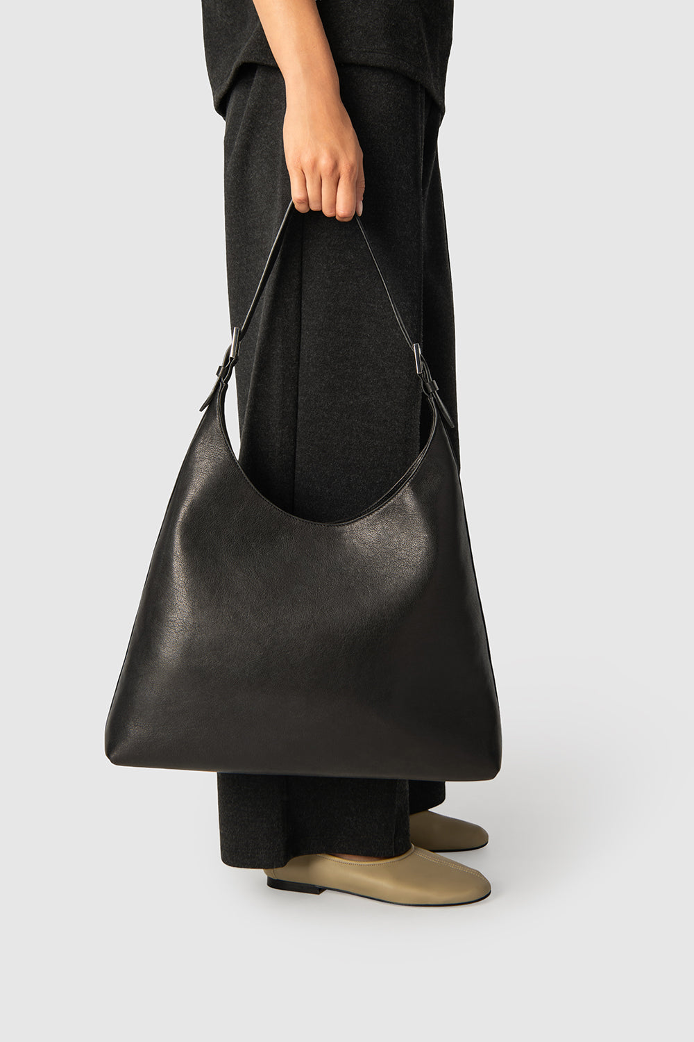 Camryn Black Washed Leather Shoulder Bag