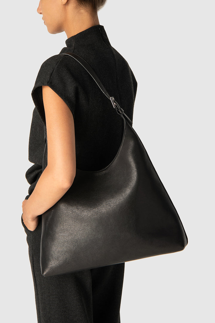 Camryn Black Washed Leather Shoulder Bag
