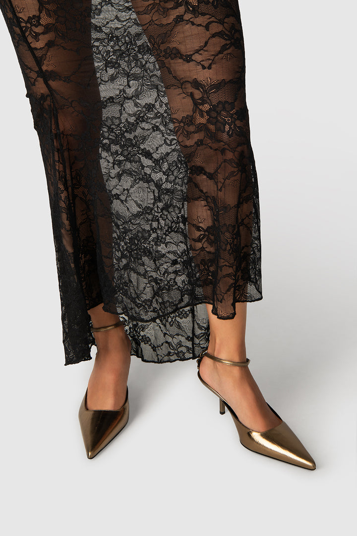 Teese Olive Eel Metallic Leather Pump