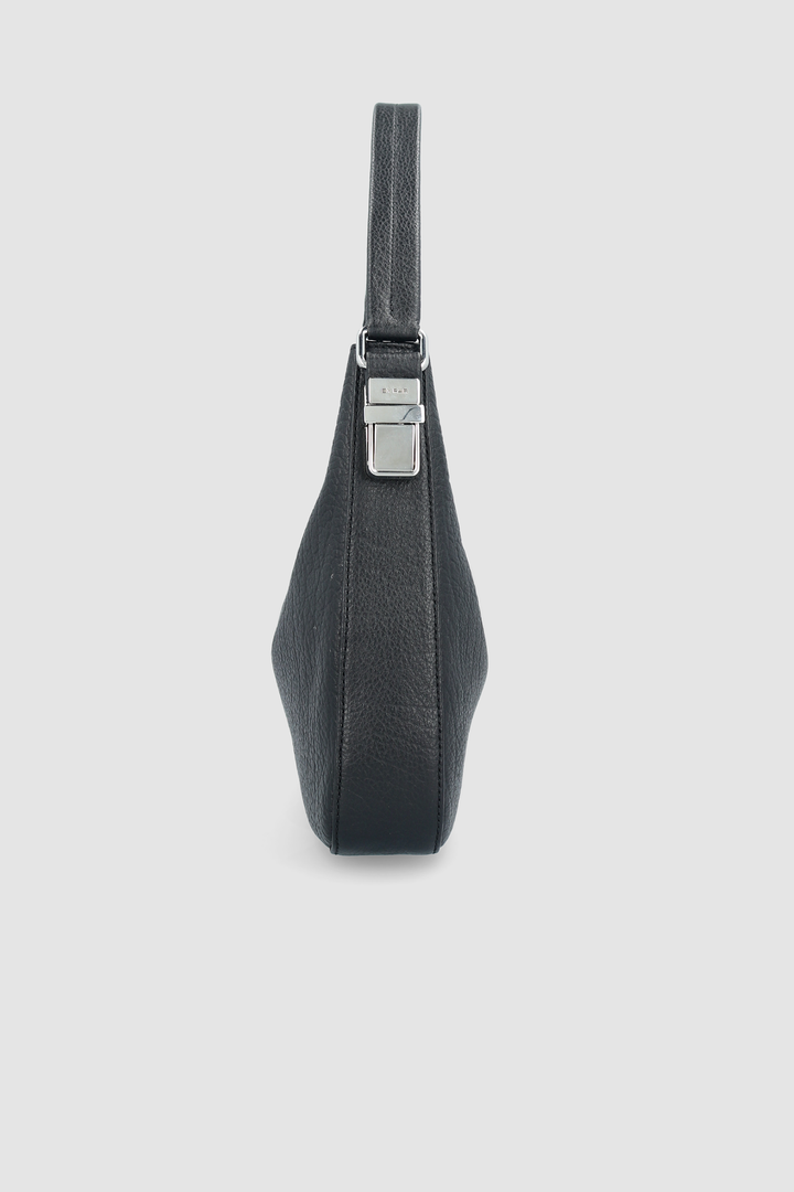 Rhea Black Large Grain Leather Shoulder Bag