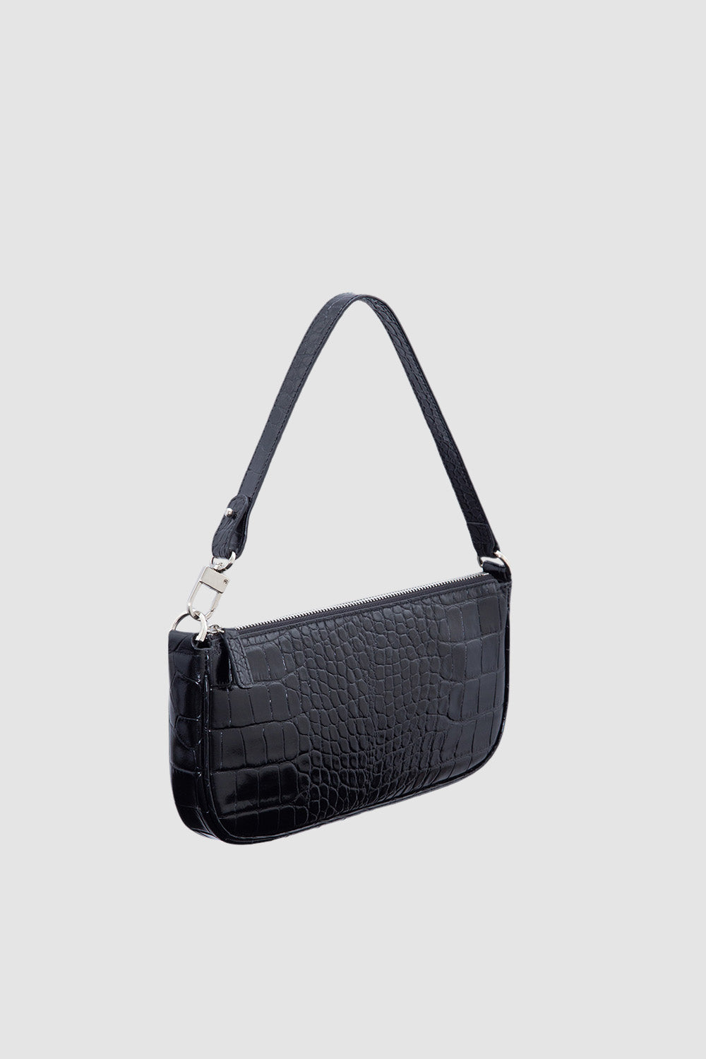 Rachel Black Croco Embossed Leather Shoulder Bag