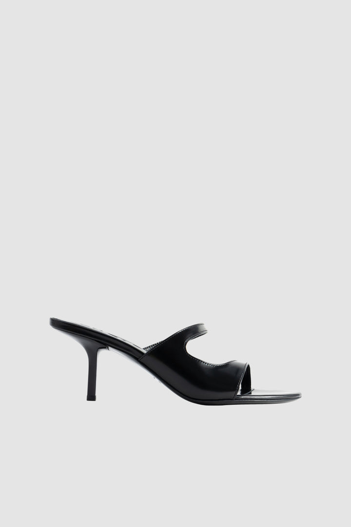 Serena Black Semi Patent Leather Slip-On Mule