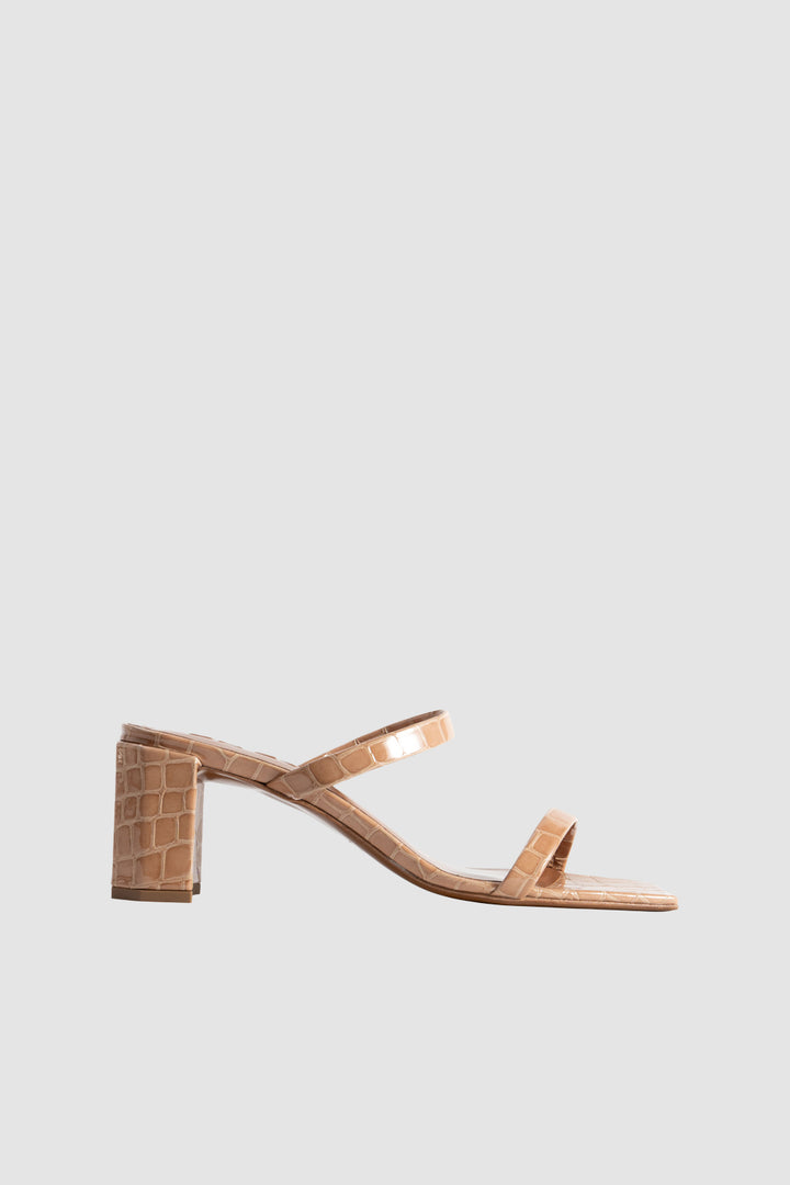 Tanya Light Tan Croco Embossed Leather Slip-On Mule