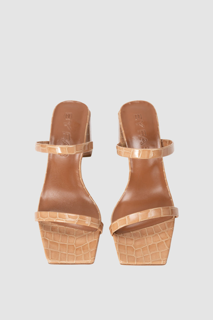 Tanya Light Tan Croco Embossed Leather Slip-On Mule