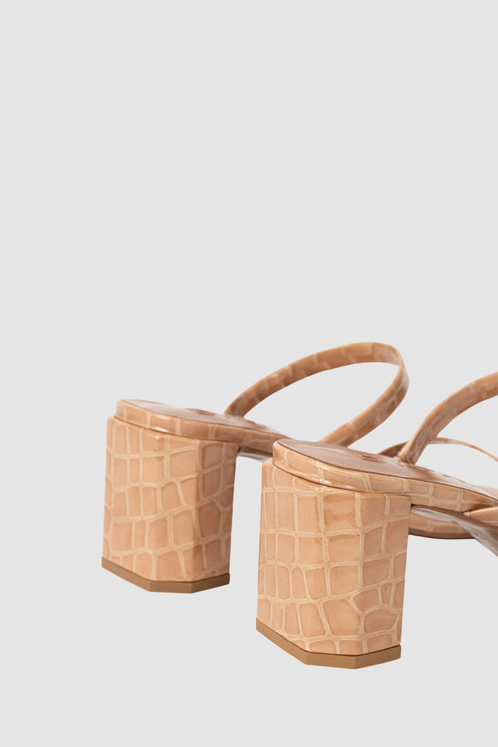 Tanya Light Tan Croco Embossed Leather Slip-On Mule