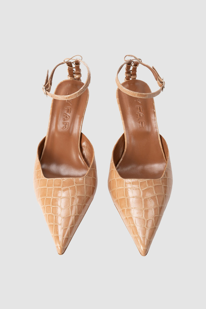 Teese Light Tan Croco Embossed Leather Pump