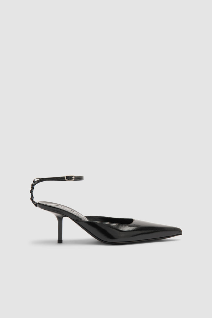 Teese Black Glossy Textured Leather Pump
