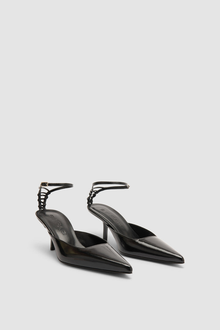 Teese Black Glossy Textured Leather Pump