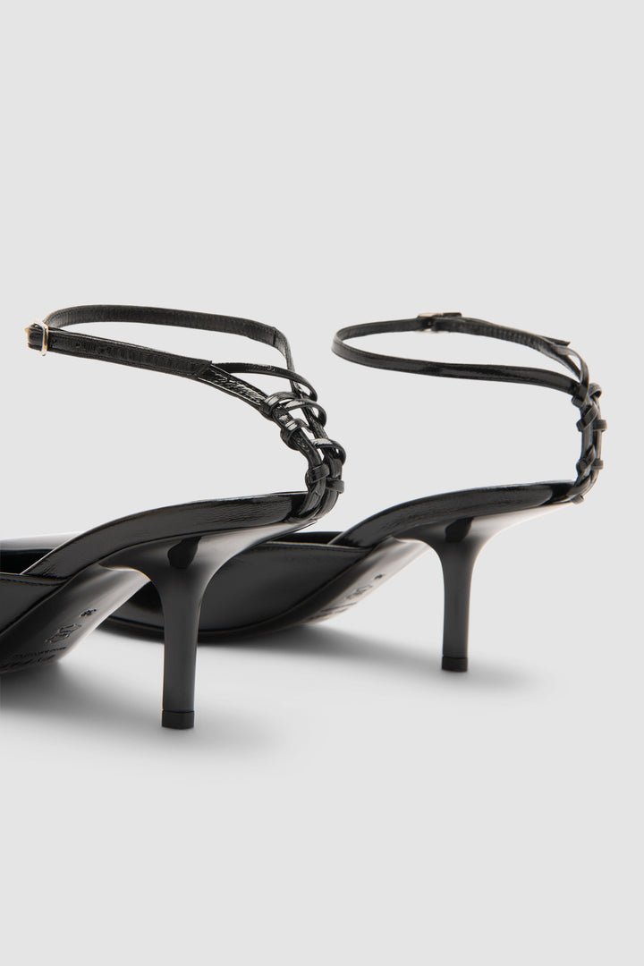 Teese Black Glossy Textured Leather Pump