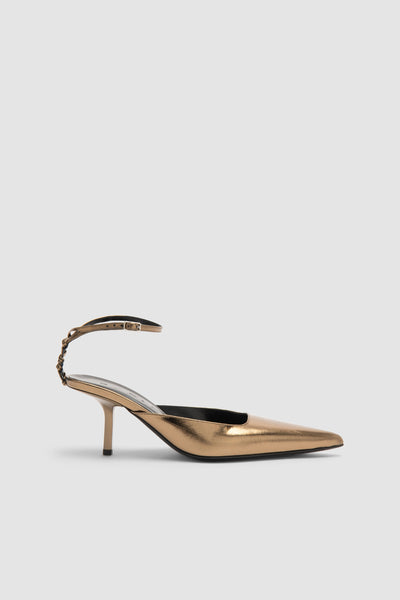 Teese Olive Eel Metallic Leather Pump – BY FAR