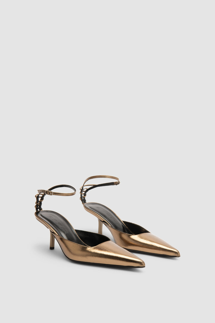 Teese Olive Eel Metallic Leather Pump