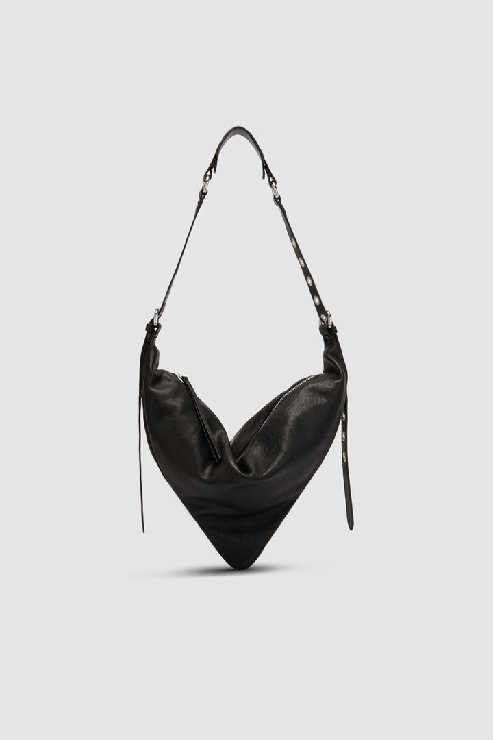 Trayana Black Washed Leather Crossbody Bag