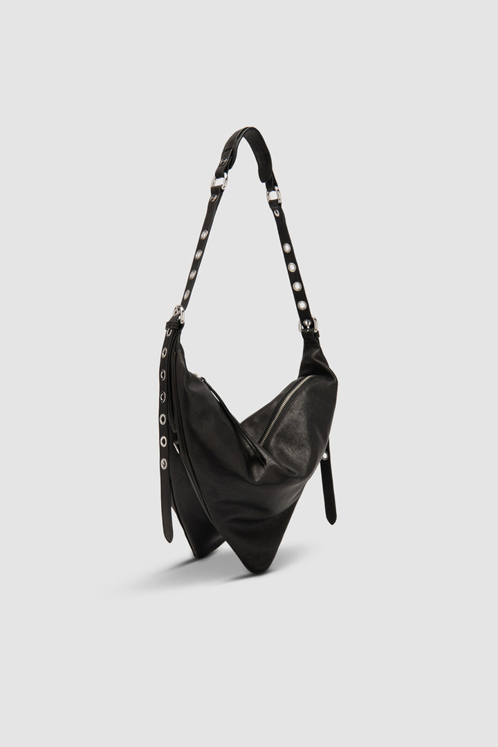 Trayana Black Washed Leather Crossbody Bag
