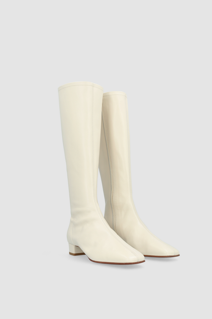 Edie Off White Leather Knee-High Boot