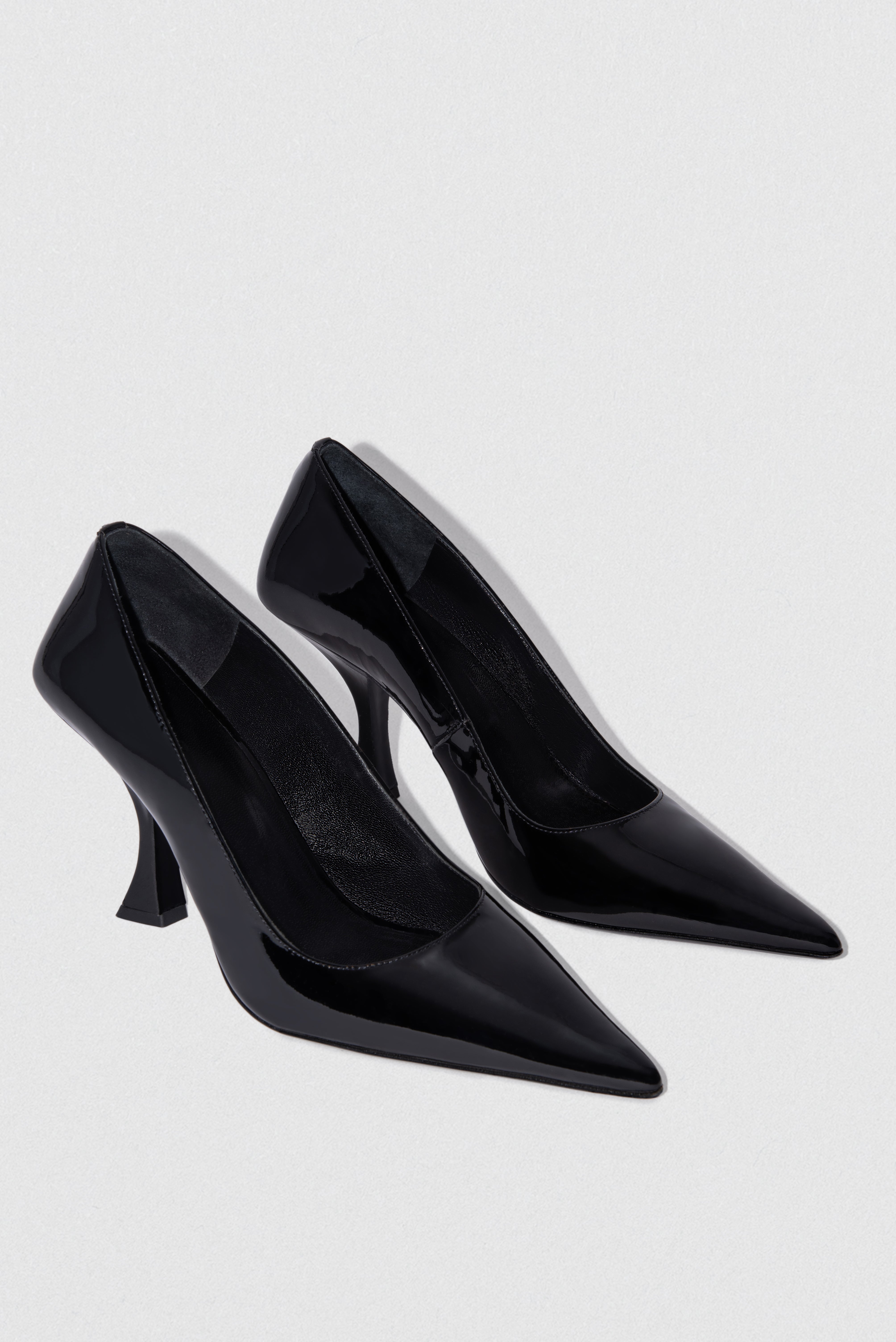 Black Patent Round Platform Stiletto Heel Court Shoes | New Look