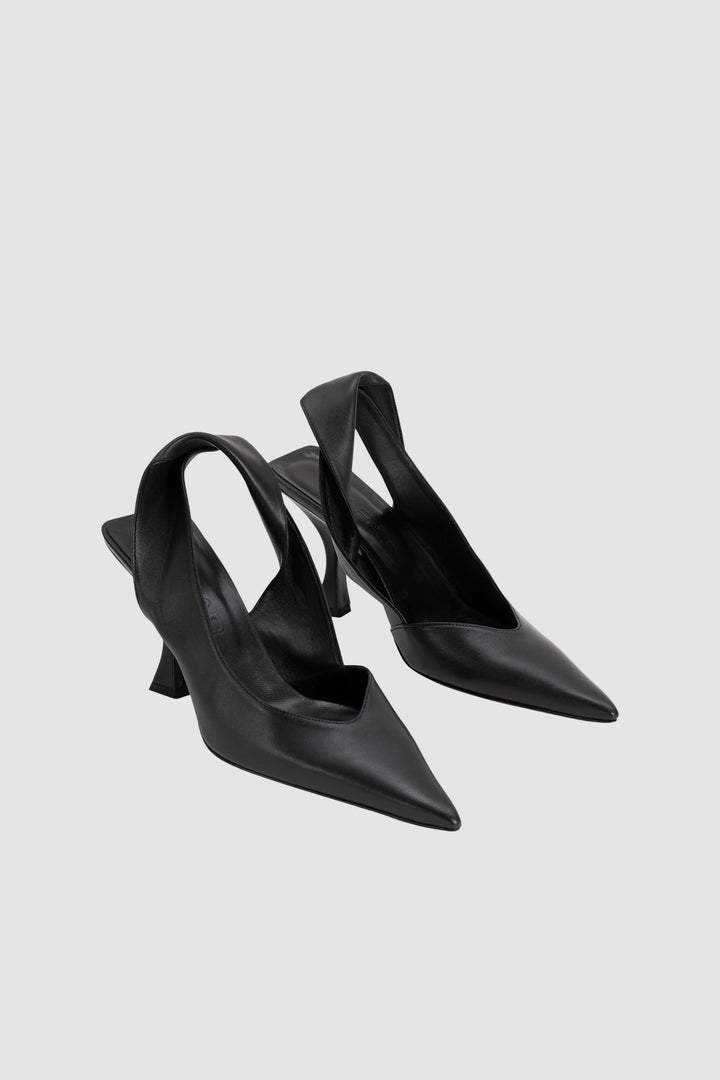 Yasha Black Nappa Leather Slingback Pump