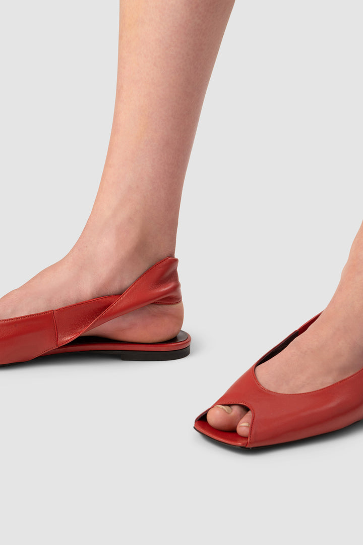 Yasha Peep Flat Blood Red Nappa Leather