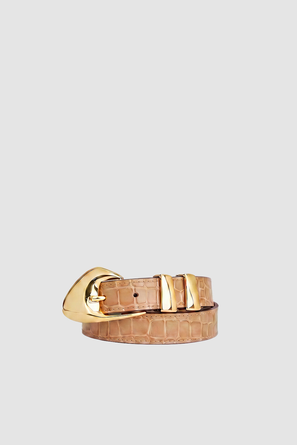 Moore Gold and Light Tan Croco Embossed Leather Belt