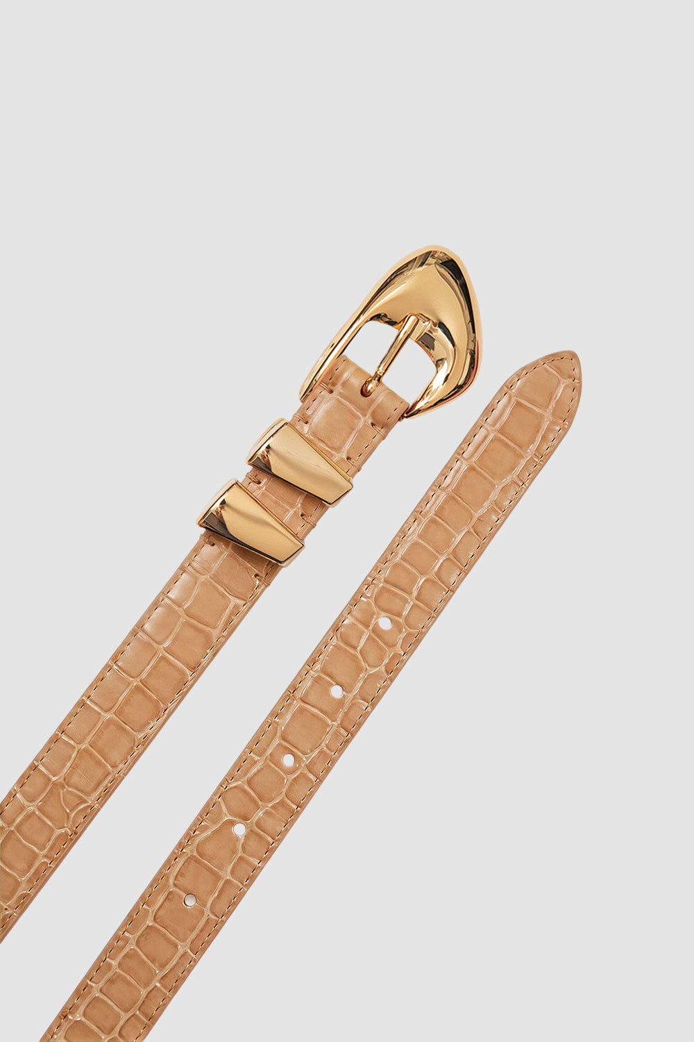 Moore Gold and Light Tan Croco Embossed Leather Belt