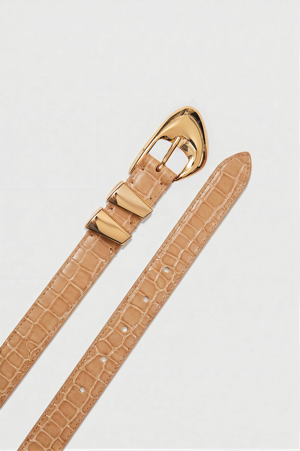 Moore Gold and Light Tan Croco Embossed Leather Belt