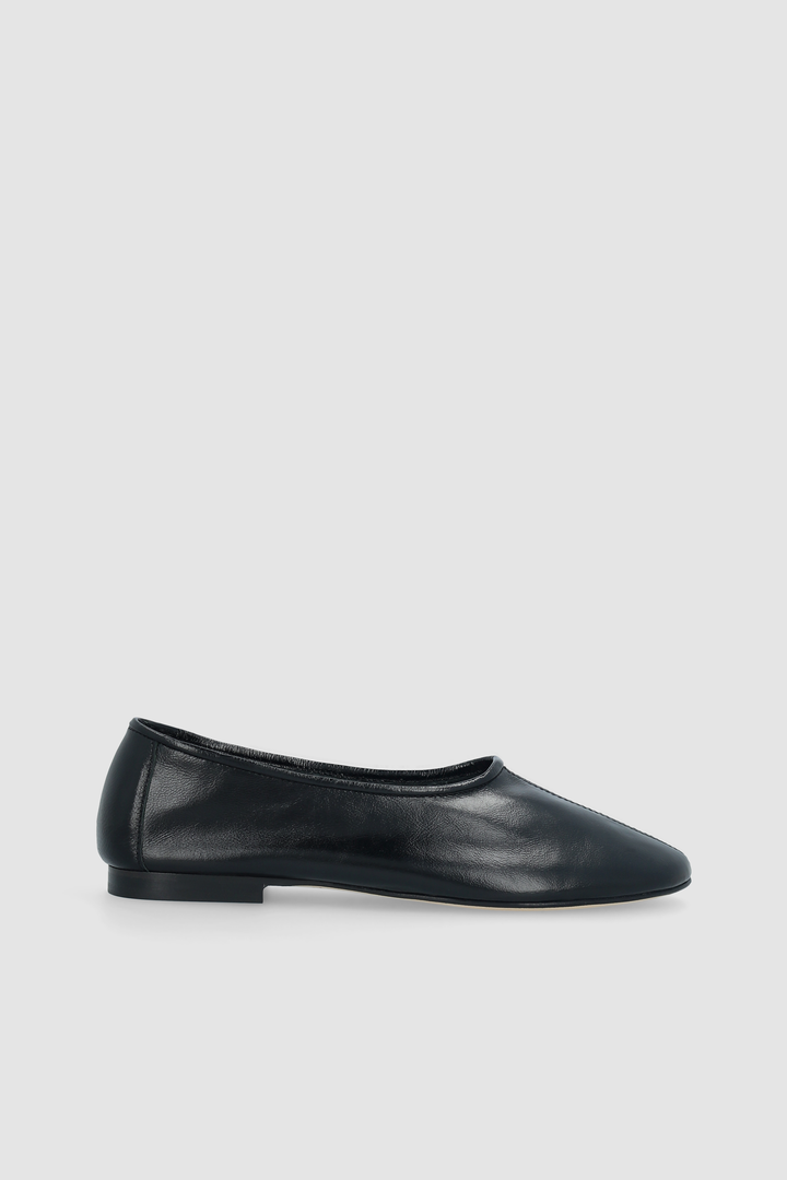 Prudence Black Creased Leather Ballet Flat