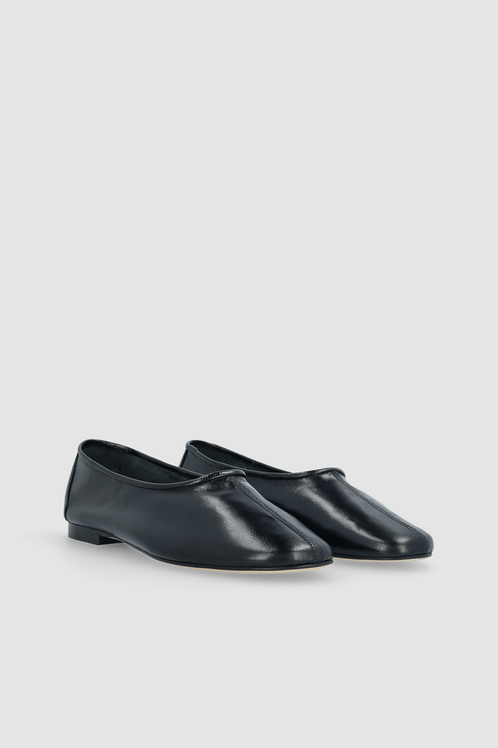 Prudence Black Creased Leather Ballet Flat