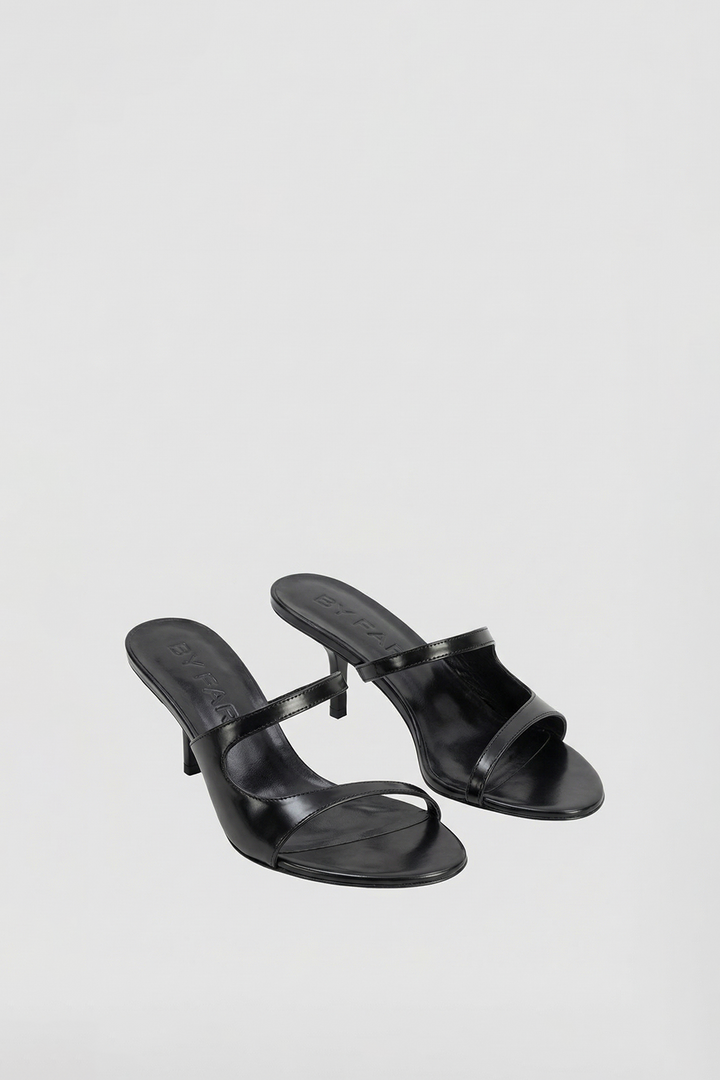Serena Black Semi Patent Leather Slip-On Mule