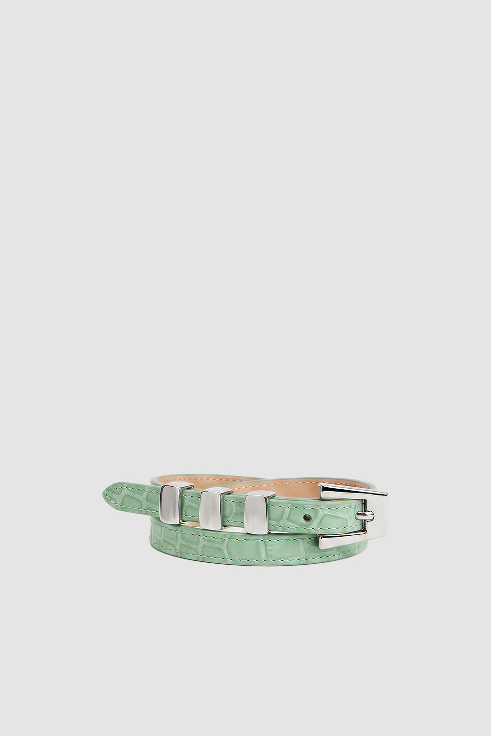 Vic Silver and Fresh Croco Embossed Leather Belt