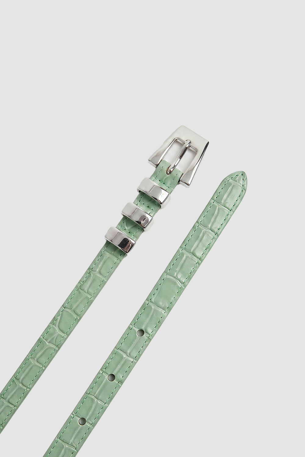 Vic Silver and Fresh Croco Embossed Leather Belt