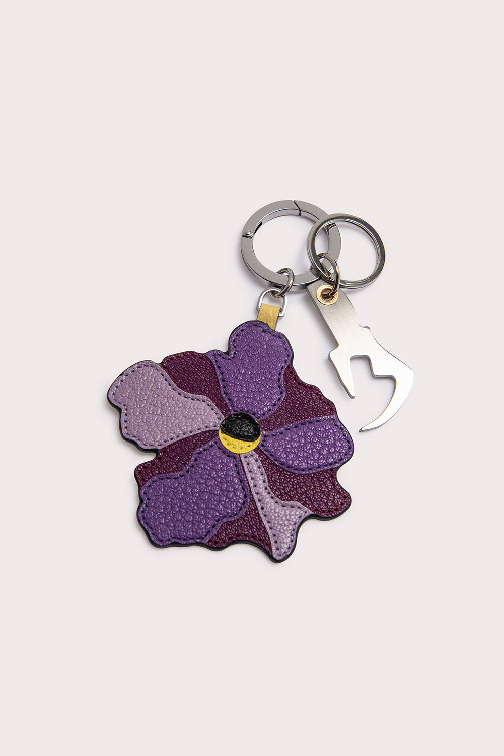 Midnight Flower Charm Mixed Grained Leather